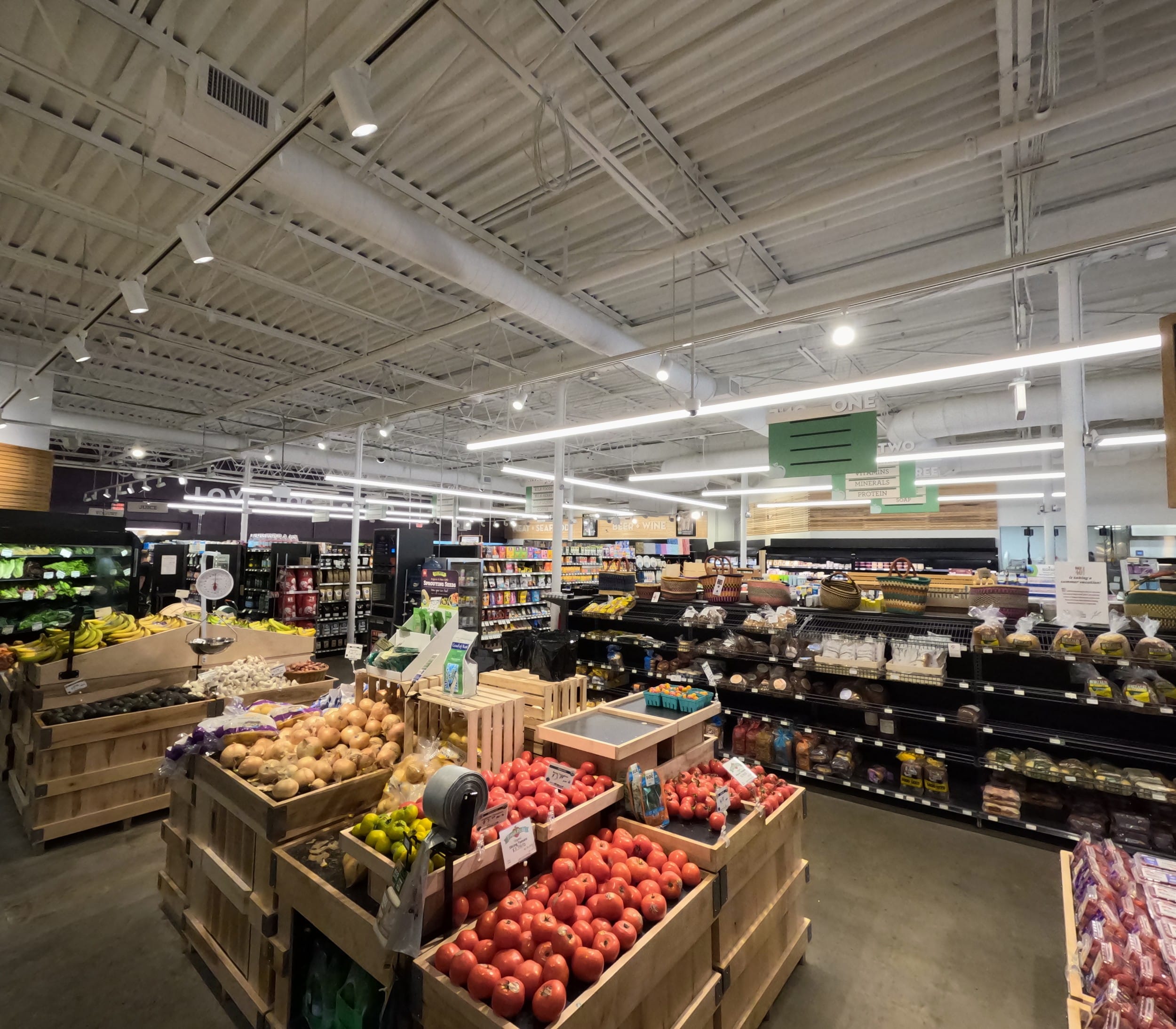 Belfast Community Co-op, produce section and sales floor.