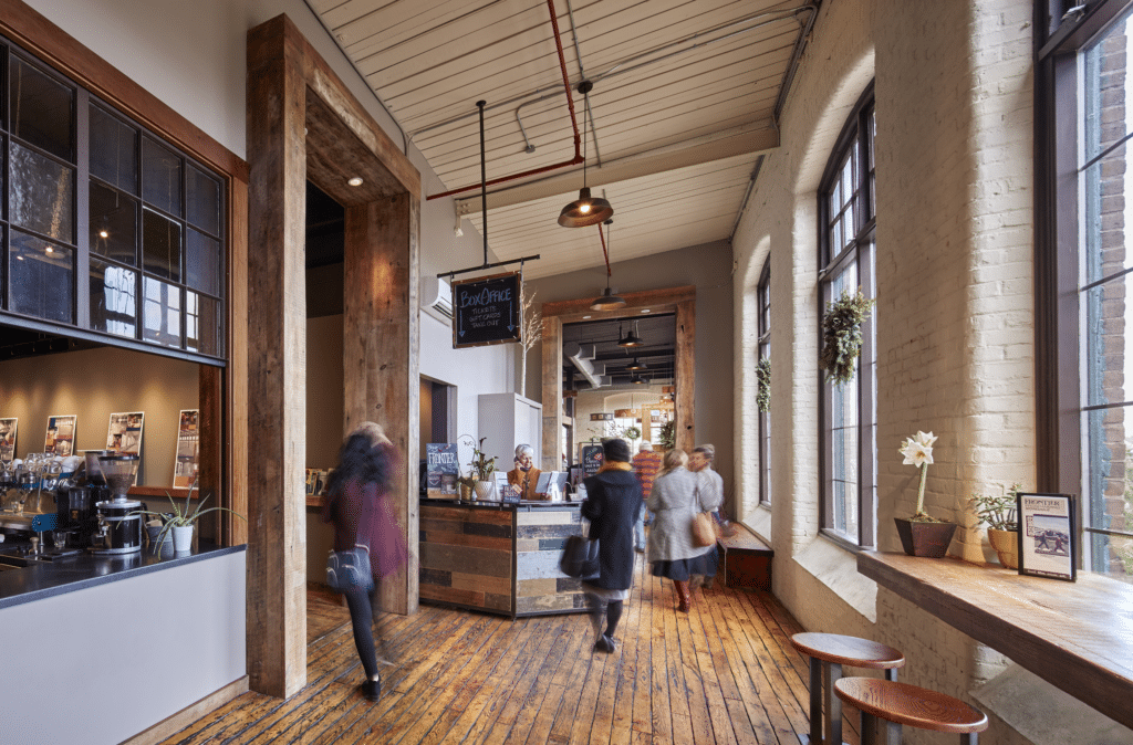 Entrance to restaurant space in Fort Andross, Brunswick Maine