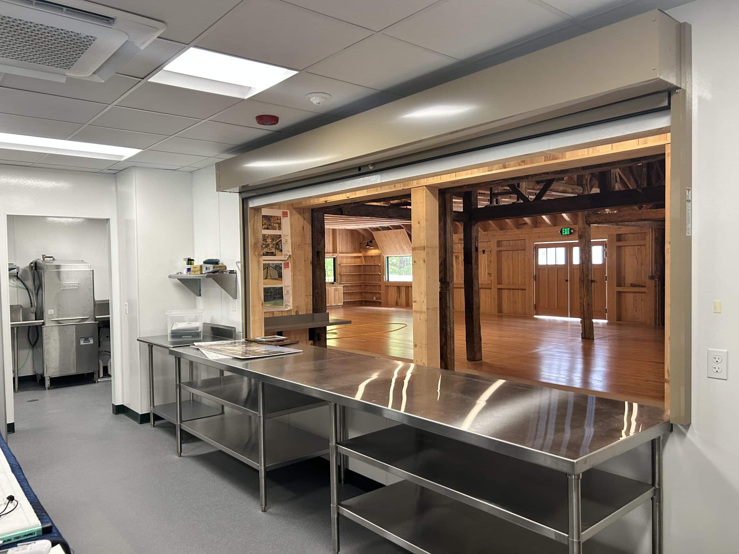 Kitchen serving area looking into dining room