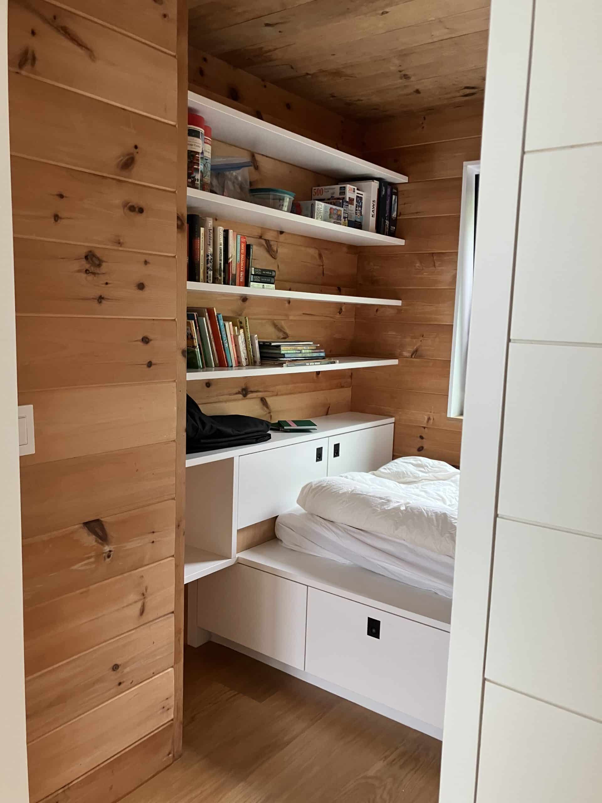 Reading nock and sleeping area, with nickel gap wood walls.